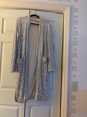 Sequin Duster Robe - Silver Sparkle